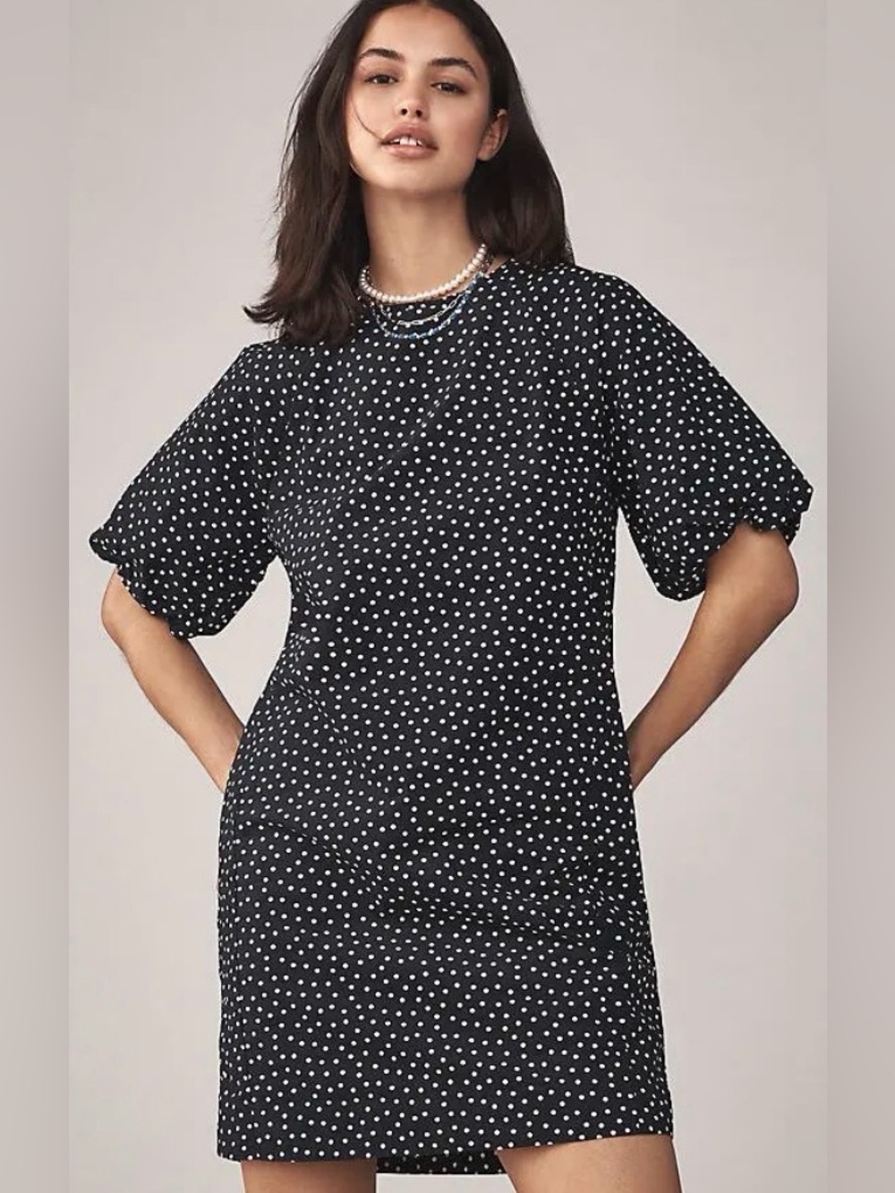 Nation Los Angeles Navy Polka Dot Puff Sleeve Minnie mini‎ dress medium